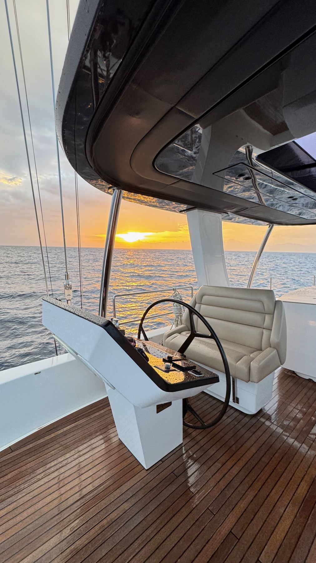 View from the helm at sunset